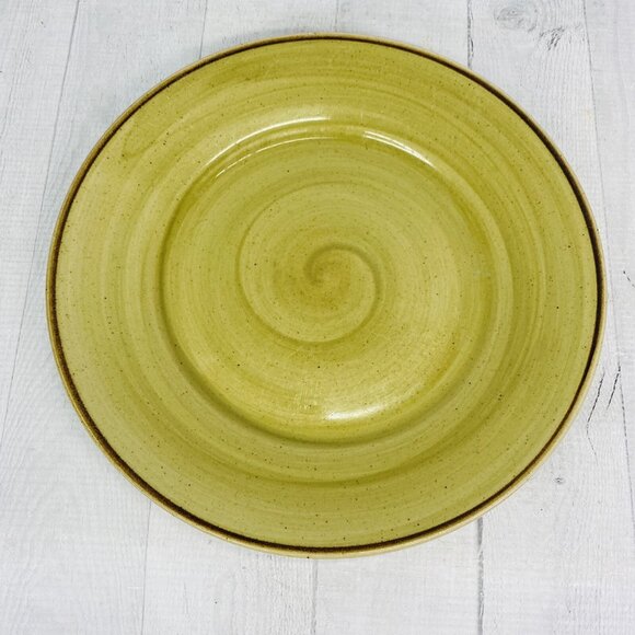 Thomson Pottery Green Swirl Speckle Brown Stoneware Dinner Plate Set of 4 - Picture 2 of 15